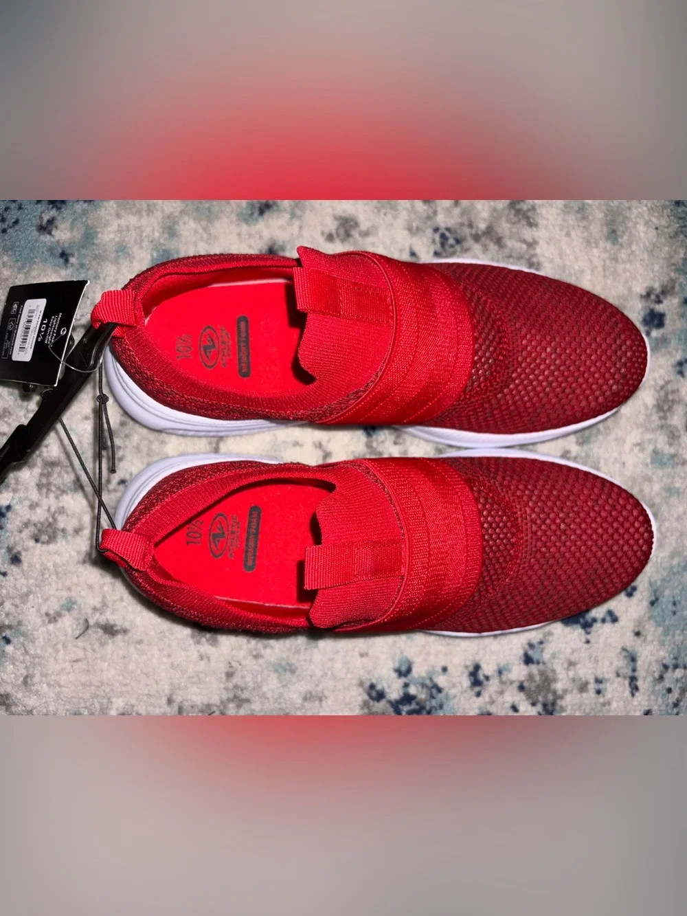 NWT Athletic Works Red Banded Jogger Slip-On Knit Athletic Shoes Size 10.5
